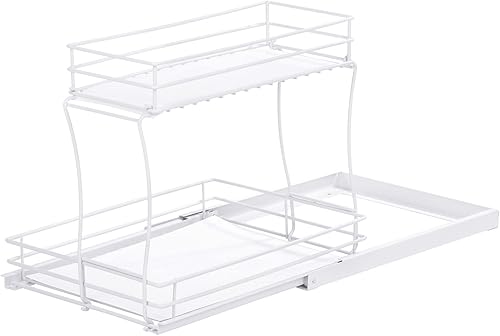 uxcell Organizador de gabinete extraíble, estante de almacenamiento deslizante de 2 niveles para debajo del fregadero, 14.7 pulgadas de largo x 10.8