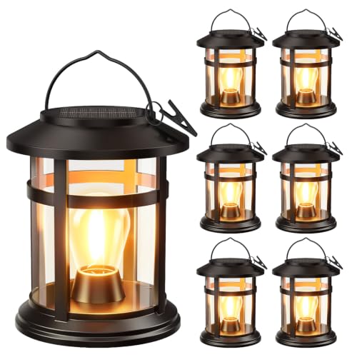 Image of Solar Lantern Outdoor Waterproof, 6 Pack Bright Hanging Solar Lights for Outside Decorative, Upgraded Solar Powered Lanterns LED Lighting for Garden Patio Porch Decor Gifts