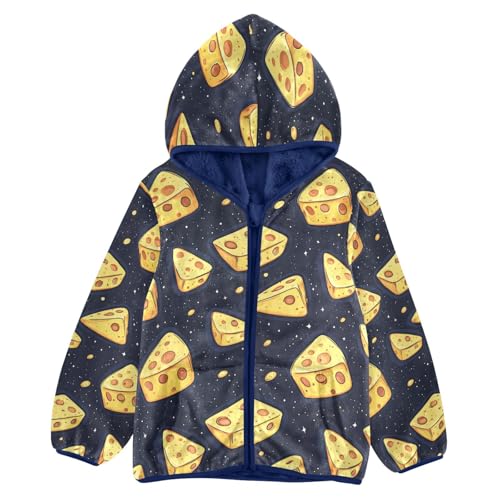 Cheese Triangles Cartoon Toddler Fleece Jacket Girl Boys Hooded Fleece Jacket Coat Warm Outwear Zip-up 3-10T