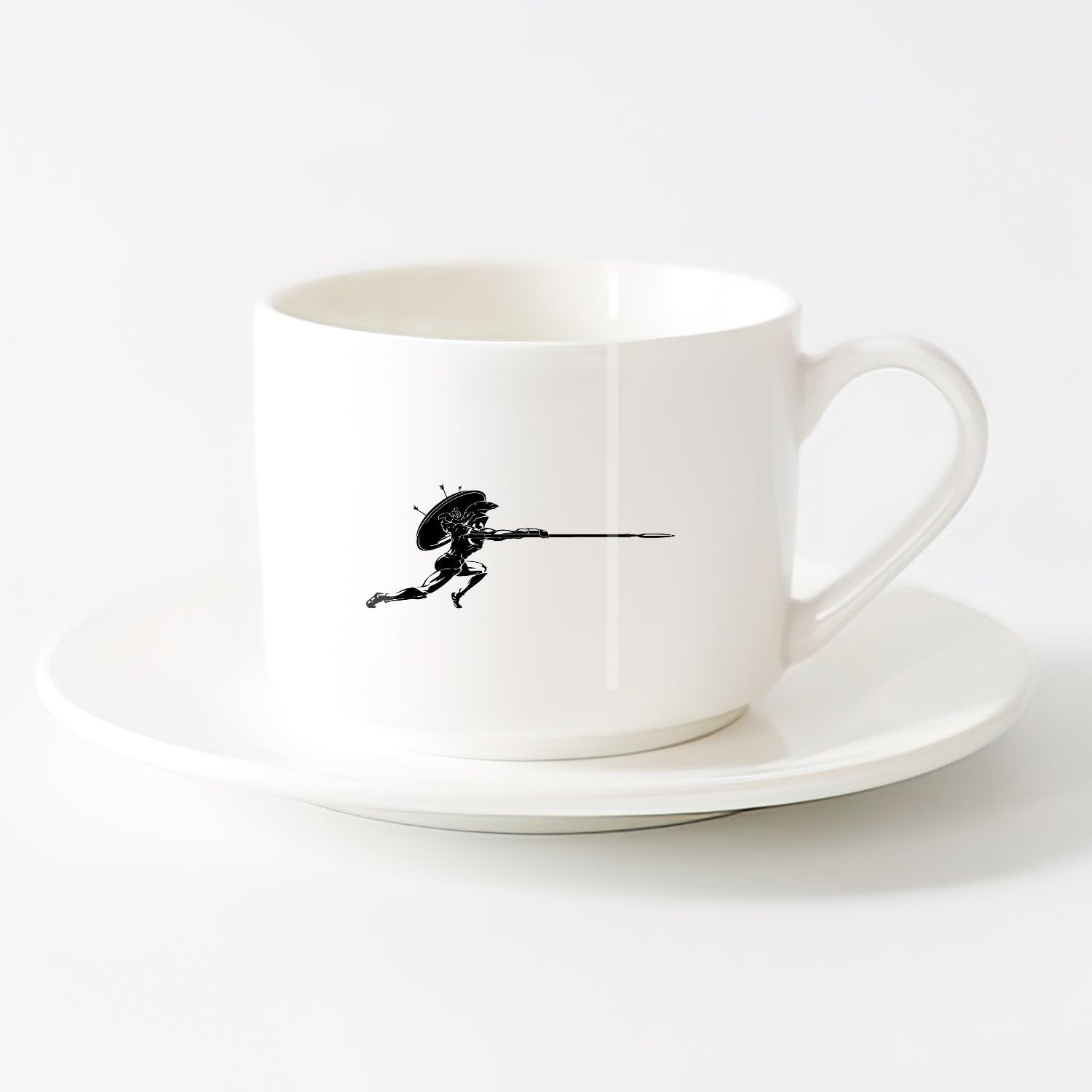Coffee and Tea Cups Military Spartan Shield Attack Medieval Warrior （6oz/175ml） and Mulled Drinks, Espresso，Sets Tea Cup with Saucers (White)