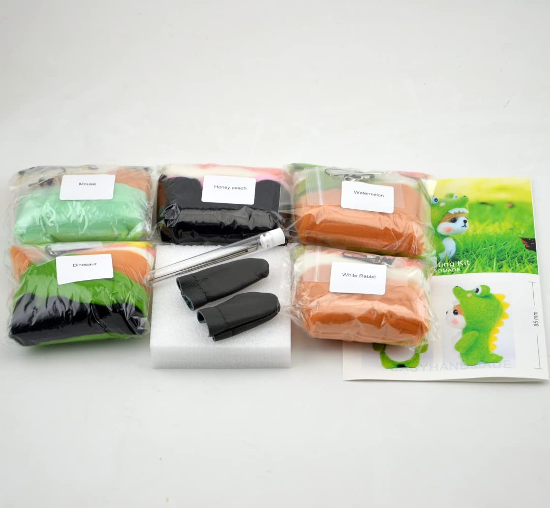 Kit de démarrage de feutrage à l'aiguille en feutre de laine - Fournitures de bricolage - Lot de 5 chiens Shiba Inu mignons - Facile pour les