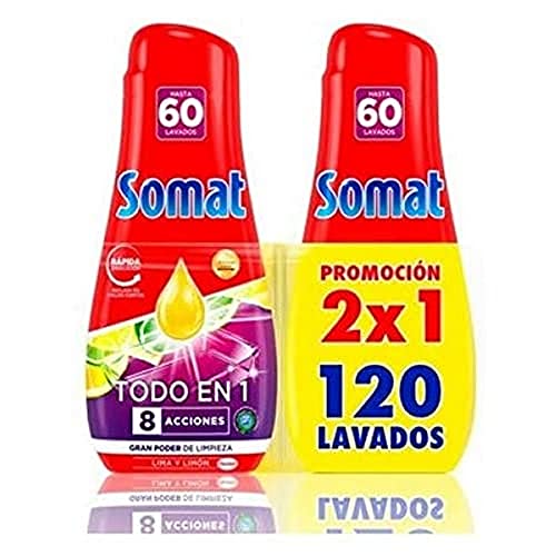 SOMAT Lavavajill.Deterg.Gel 60X2=120Lav.2,46L.2X1 Lima&Limo Detergente, Multicolor, 2.46 litros, 2000