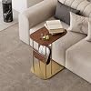 homary C-Shaped Side Table, 360 Rotating End Table with Storage, Walnut & Gold Sofa Table with Magazine Rack, Space-Saving Table for Living Room & Bedroom (Walnut)
