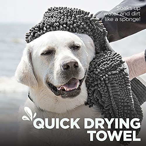Soggy Doggy Super Shammy Dog Towel, Washable Microfiber Dog Towels For Drying Dogs And Cleaning Paws, Fast-Drying Dog Bath Towel With Hand Pockets, Gray/Gray Trim, 31 X 14 Inches #TOP2