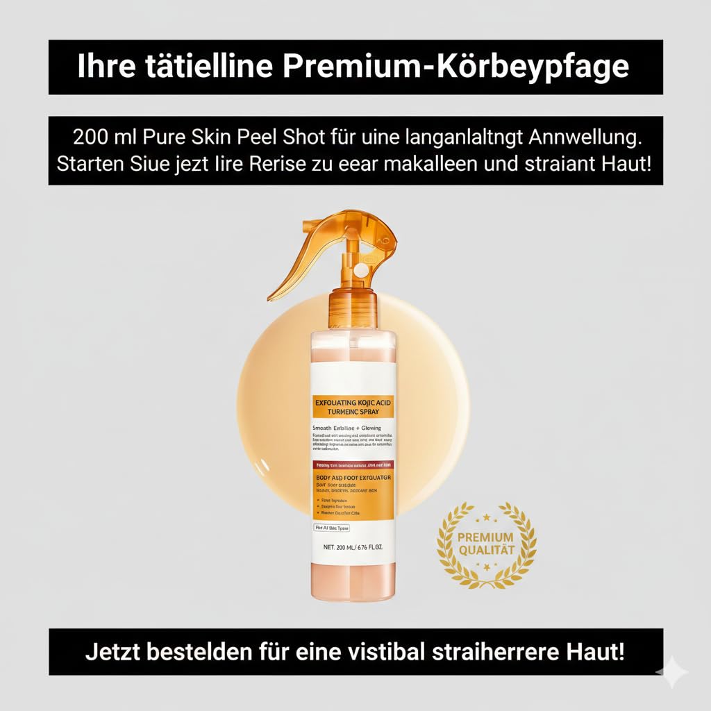 Pure Skin Peel Shot – Kojic Acid & Turmeric Spray, spray delicato per il viso e peeling per il corpo con AHA & BHA, cura del corpo leggera per una pelle liscia e liscia, 200 ml