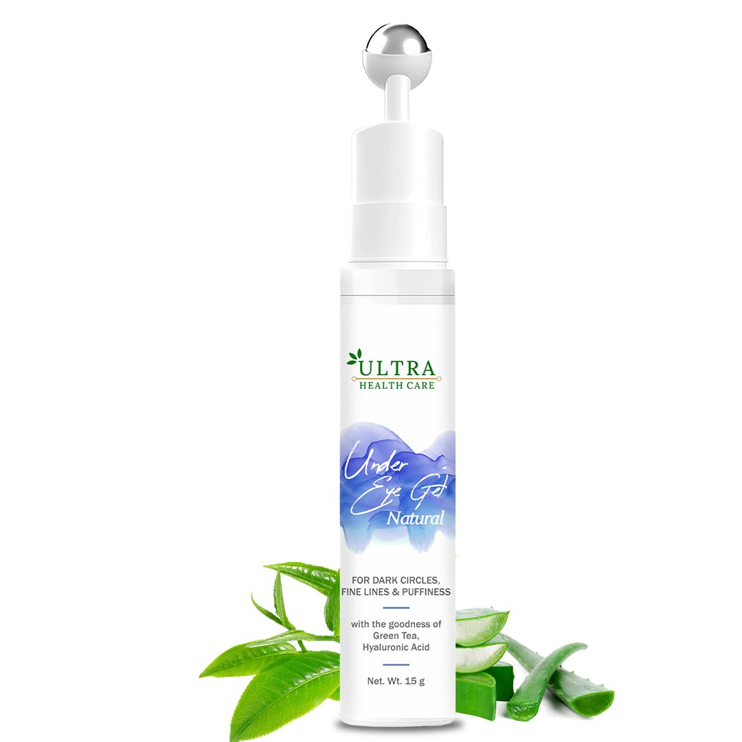 Ultra Healthcare Under Eye Gel with Cooling Massage Roller to Reduce Dark Circles, Puffiness and Fine Lines with goodness of Green Tea & hyaluronic acid