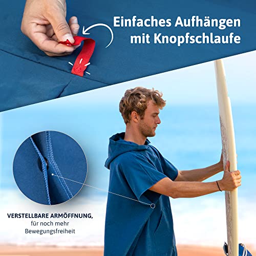 AUTDOOR® Mikrofaser Badeponcho Damen & Herren - nachhaltig aus 100% recycelten PET-Flaschen - Handtuch als Umziehhilfe für Strand und Wassersport - schnelltrocknend & kompakt (Blau, Medium)