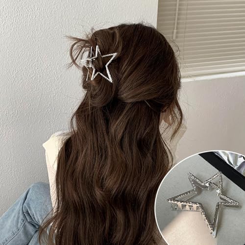 Star Hair Claw Clips Gold Silver Hair Clips Star-Shape Claw Clips for Thick or Thin Hair Nonslip Shark Clip Clamps Metal Hollow Out Stars Sparkly Star Hairpin for Women Fashion Hair Accessories 2Pcs