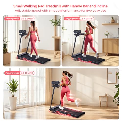 Image of Portable Treadmill for Home Small, Walking Pad with Handle Bar, 3.5HP Eelectric Walking Pad Treadmill with Handle Bar and Incline, Small Treadmills for Home Exercising, 0.6-10MPH, 400BS