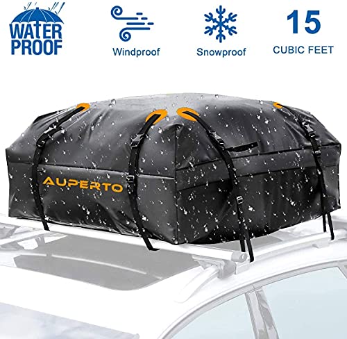 AUPERTO Coffre de Toit 15 Pieds Cubes - Pliable - Boîte de Rangement étanche - pour Les Voyages et Le Transport de Bagages - pour Voitures, camionnettes, SUV, Noir