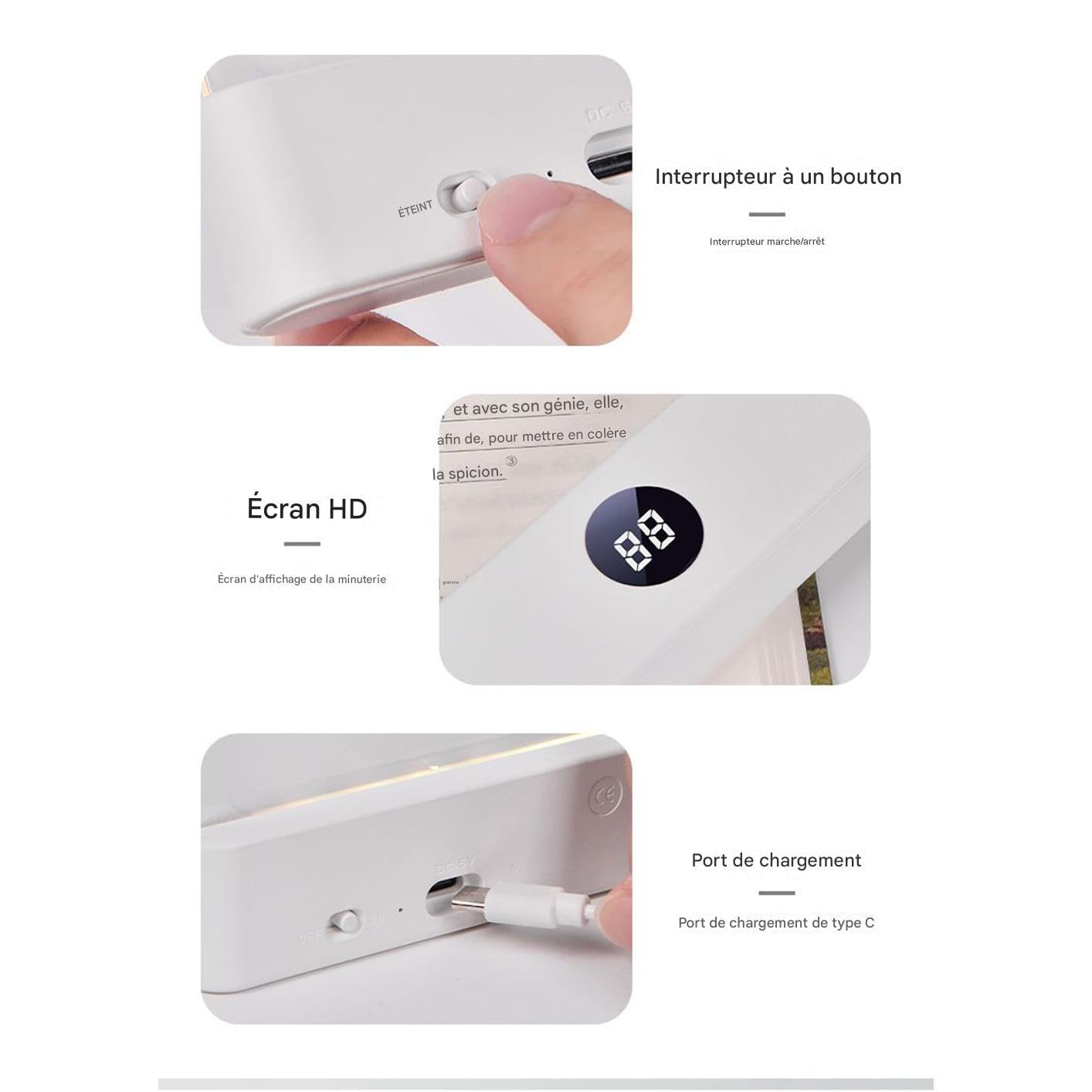 Générique Lampe De Lecture LED Intelligente Pour Livres Au Lit Avec Fonction Mémoire, Veilleuse De Protection Des Yeux Pour Étudiants Avec 3 Couleurs Et Minuterie, Réglage De La Luminosité Pour Filles