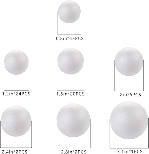 Miniatura 3 de DIYASY 100 bolas de espuma lisas blancas de 0.8 a 3.3 pulgadas para artes y adornos de Navidad, bolas redondas de poliestireno para manualidades y