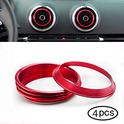 Freeauto Air Condition Air Vent Sortie Anneau Couverture Garniture Décoration Autocollant pour Audi A3 S3 2013-2016 / Q2 2017 Accessoires, Style de Voiture 4pcs (Rouge)