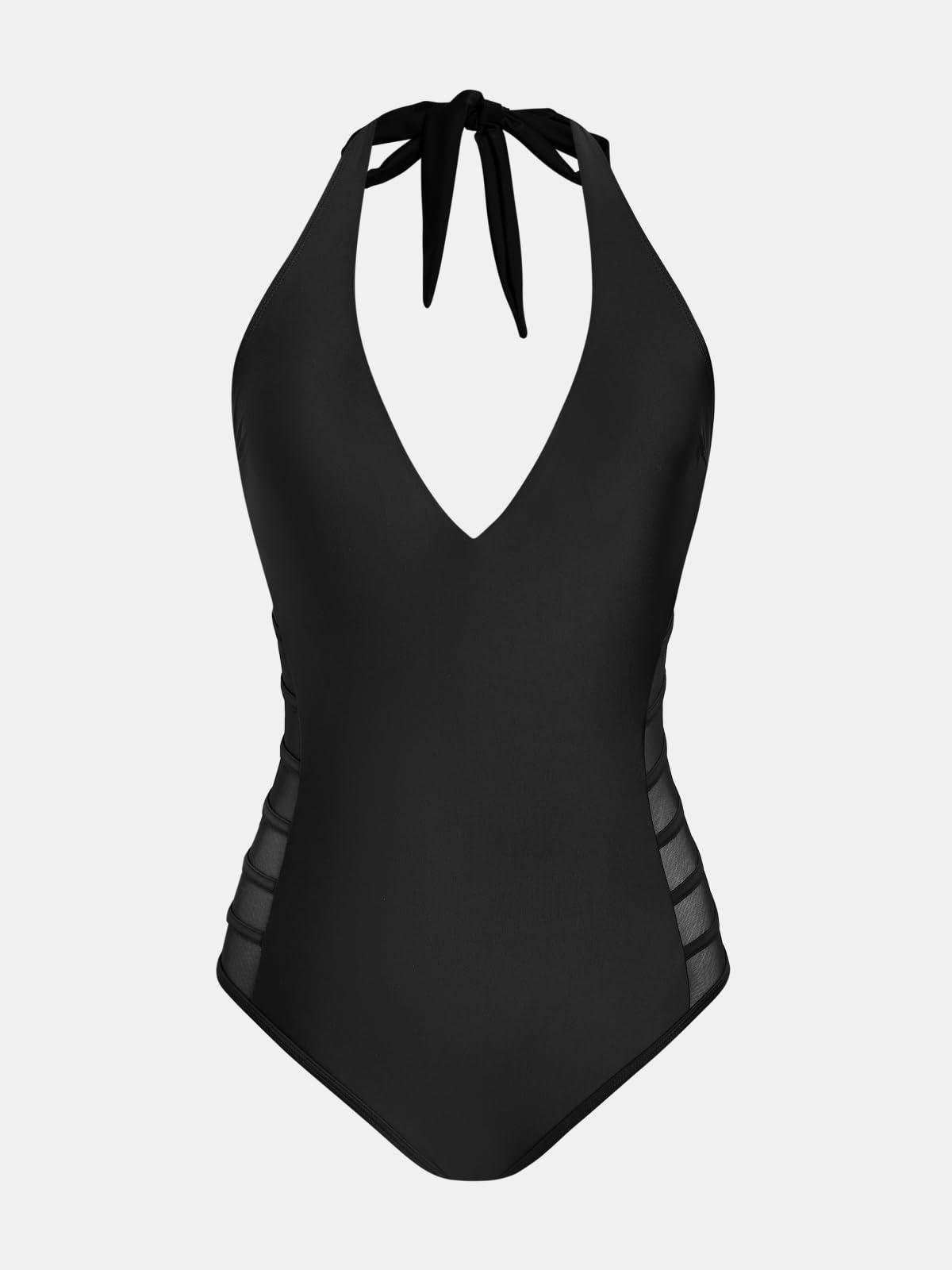 CUPSHE Damen Badeanzug Einteiler V Ausschnitt Selbstbindend Mesh Einsätzen | Verstellbare Neckholder-Träger, Raffung am Bauch, Mesh-Einsätze, V-Ausschnitt, selbstbindend, Strand und Pool