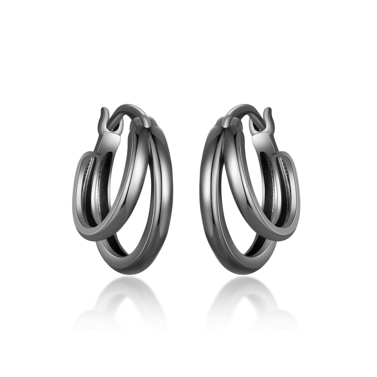 PHNIBIRD Pendientes Creoles Negro Plata de Ley 925 Pendientes Creoles Unisex Negro