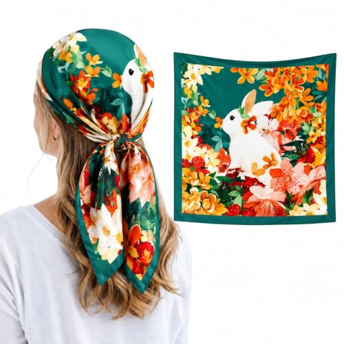 Image of Satin Square Head Scarf for Women, Floral Printed