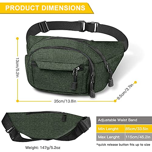 Riñonera impermeable D-Verde de nailon con correa regulable y multibolsillos 2