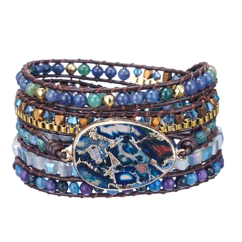 Image of Plumiss Women Boho Handmade Natural Stone Crystal Leather Bead Wrap Bracelets Collection