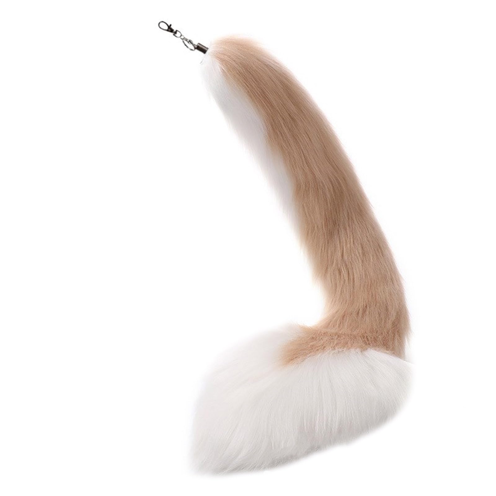 Porte-clés pendentif queue kaki blanc 14cm texture douce unique