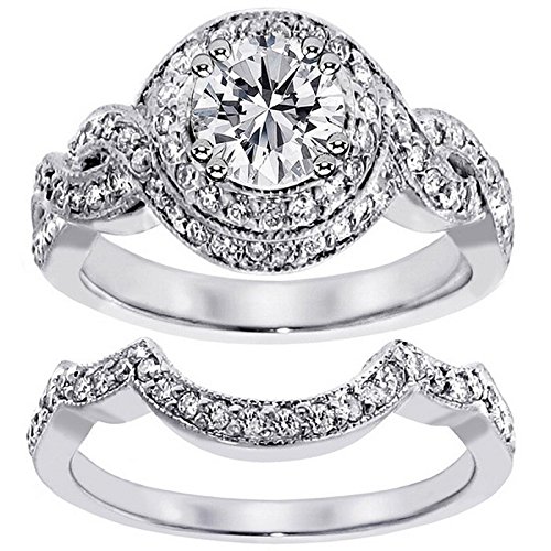Ginger Lyne Collection Bobbi Wedding Ring Set for Women Bridal Set Halo Engagement Ring with Matching Wedding Bands for Her | White Gold Plated Bridal Jewelry for Women4