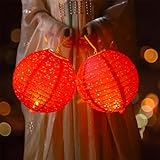 Unikato 提灯 赤い 超大 紙ちょうちん 透かし彫り 紙提灯 お盆飾り LED付き 2個セット 30cm 丸型 燈籠 イベント お祭り 居酒屋/誕生日/結婚式/出店/DIY絵画/装飾用 (赤い, 30cm)