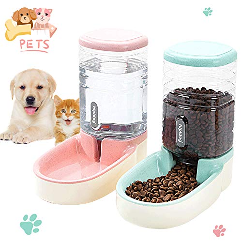 Lucky-M Pets Automatic Feeder and Waterer Set,Dogs Cats Food Feeder and Water Dispenser