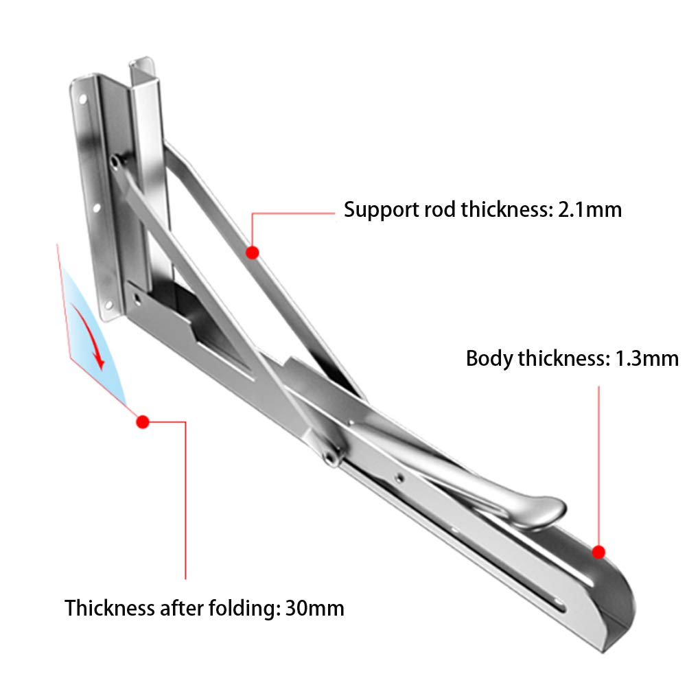 Escuadras para Estanterías Soportes, Soportes de Estante Plegables Plateados - Montaje en Pared Resistente de 196 mm para Ahorrar Espacio