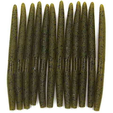 NAWAISH Senko Bait Soft Plastic Lures 5" Senkos Worm 24 Pcs for Wacky Rig Freshwater Fishing Green Pumpkin senko with Black Flake (Green Pumpkin Senko) Cover