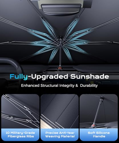 Image of [2026 Upgrade] Coverado Windshield Sun Shade, UPF80+ Sunshade for Car Windshield Blocks Heat & UV Rays, Thickened Vinyl Coating Keep Cool Protect Interior, M 57 inchx32 inch for Sedans /SUVs