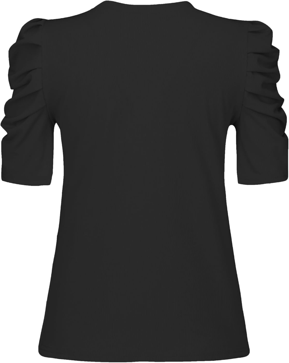 Remidoo Women Pearl Top Puff Sleeve Tops Elegant Short Sleeve T Shirt Crewneck Fitted Rib Knit Tee - Image 5