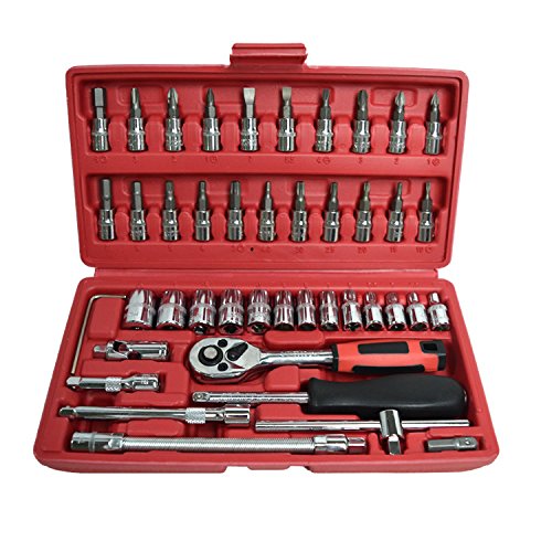 Zoostliss 46pcs 1/4-Inch Socket Set Car Repair Tool Ratchet Wrench Combo Tools Kit Auto Repairing
