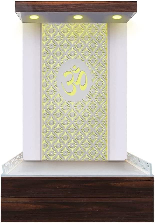 Devyom Wooden Temple White LED Light for Home and Office|Home Temple|Puja Mandir|Wall Hanging & Table Top Home Mandir (60X32X18)