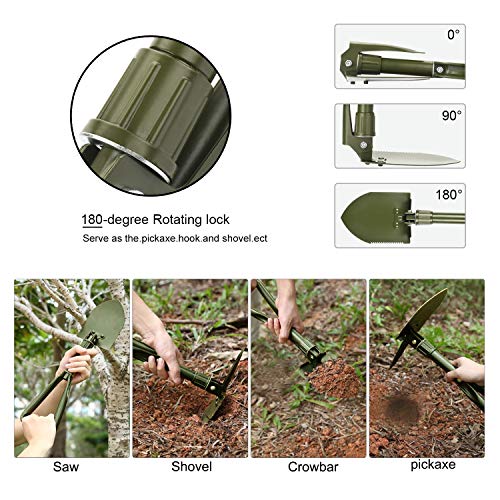 SUNHOO Collapsible Shovel Premium, Folding Spade Shovels for Digging, Portable Backpacking Car Emergency Kit, Military Style Entrenching Tool for Gardening | Lawn | Camping | Snow | Off Road - Thumbnail 3