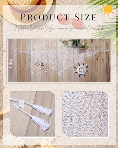 Image of Geyoga Women Crochet Cover Ups Skirt Triangle Shawl Mermaid Skirt Hollow out Swimwear Shell Beach Fishnet Summer Wrap