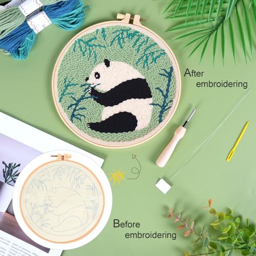 Image of KESTAR Punch Needle Embroidery Starter Kits, Panda Bamboo Punch Needle Kits for Adults Beginner, Needle Punch Kit Tool with Instruction Threader Fabric Yarns and Hoop