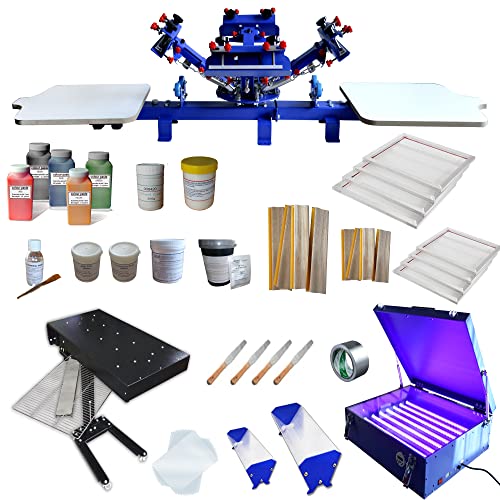 Intsupermai 4 Color 2 Station Screen Printing Kit Screen Printing Press With Exposure Unit Flash Dryer Screen Printing Materials T-Shirt Diy Screen Printing Kit #TOP11