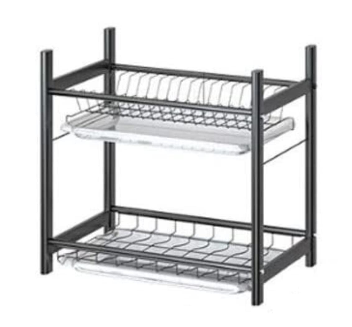 AZHKJKZH Dish Rack Stainless Steel Dish Rack Drainer With Tray Drying With Drainboard For Kitchen Counter Plate Bowls For Small Kitchen(2 tiers)