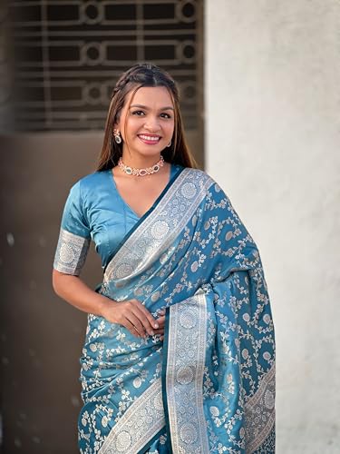 Image of Banarasi Satin Silk Zari Woven Dusty Color Saree with Unstitched Blouse Piece