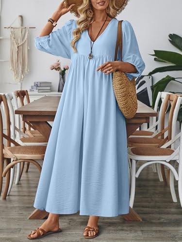 Image of Celmia Autumn Solid Loose Long Maxi Dress Cotton Caftan
