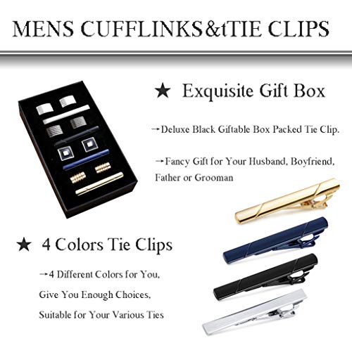 Image of FIBO STEEL Cufflinks for Men Classic Black Cufflink Set Unique Round Square Rectangle Cuff Links for Business Shirt Formal Wedding Tuxedo Groom Suit Accessories Men Present