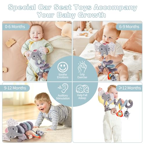 Image of FATI Baby Stroller Toys, Car Seat Toys for 0-6 Months, Sensory Toys for Newborns 0-3 Months, Infants Toys for Baby Crib Carseat with Squeaker Teether Rattles for 0 3 6 9 12 Months Babies Ideal Gifts