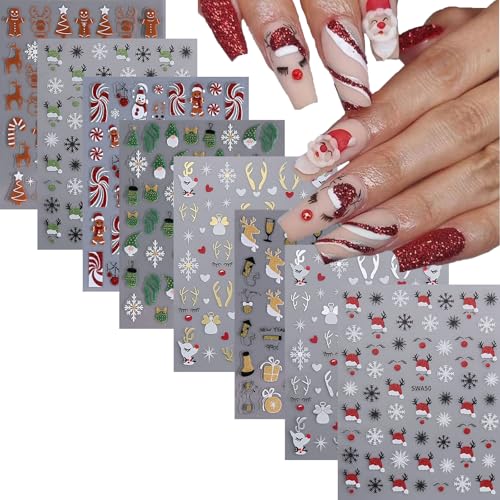 8 Sheets Christmas Nail Art Stickers Decals Self-Adhesive Pegatinas Uñas