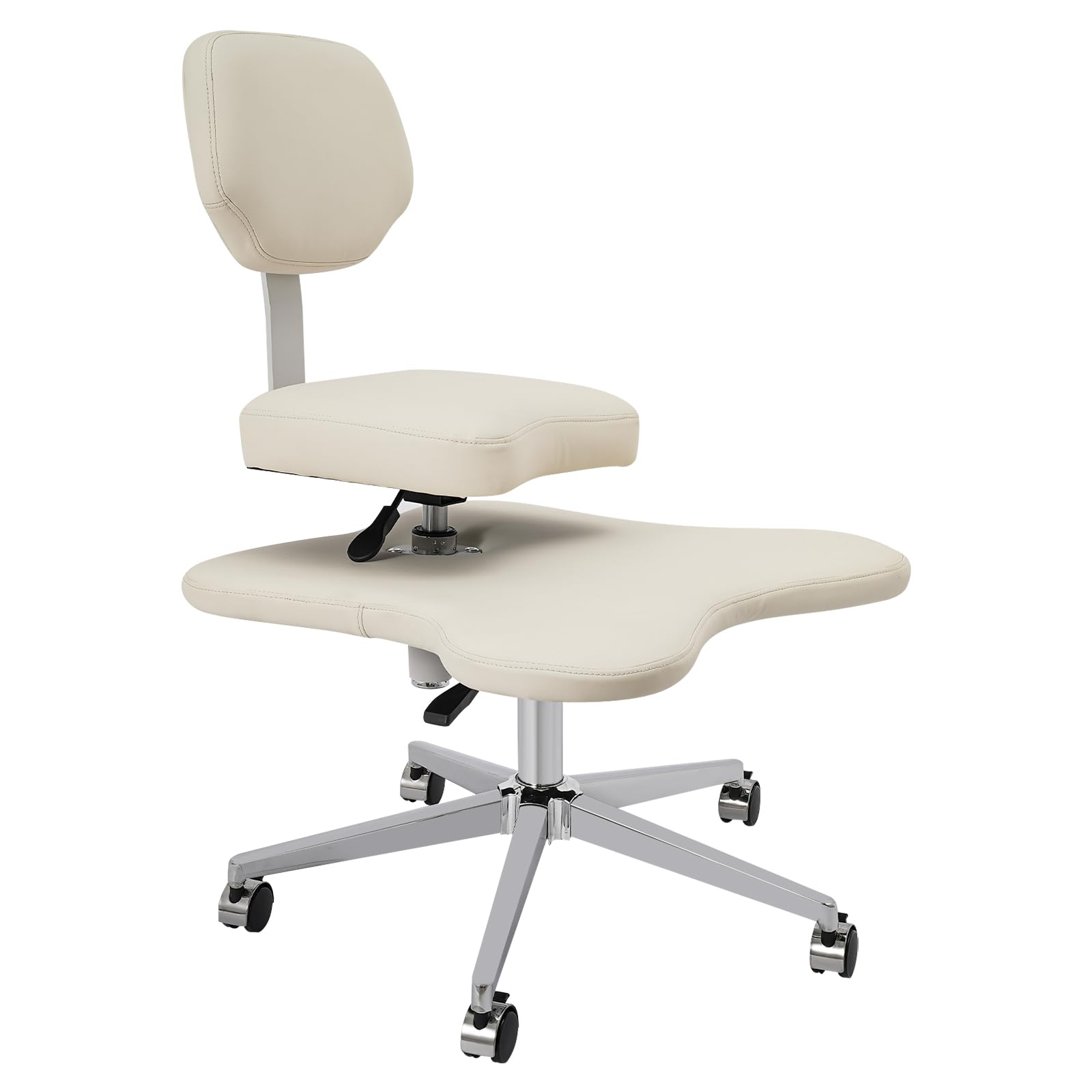 Silla de meditación de oficina con 5 ruedas, patas cruzadas, capacidad de carga de 130 kg, altura ajustable, ergonómica, para oficina, hogar, color blanco