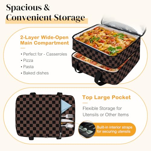 Coobiiya Insulated Casserole Carrier – Portable Tote for Hot or Cold Food, Warmer & Cooler Bag Lunch Bag, Fits 9