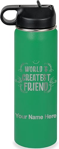 Miniatura 41 de LaserGram Personalized Water Bottle, World's Greatest Friend, Stainless Steel Double Wall Vacuum Insulated with Flip Top Straw, Custom Engraved Gift
