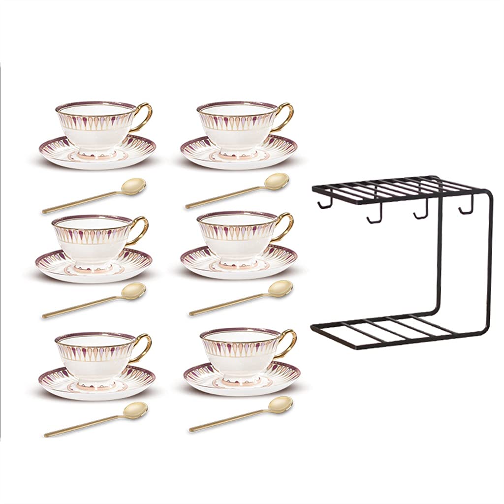 Juego de Tazas de té británico, Juego de Tazas de té de cerámica para la Tarde, Juego de Tazas de café de Porcelana para té de la Tarde y café con Leche (6 Piezas)