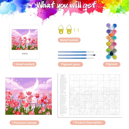 Yunnuo Paint by Numbers Kit for Adults, Tulip Flowers Paint by Number for Beginners, DIY Seaside Scenery Acrylic Number Painting on Canvas, Great Gifts Decor (16 x 20 Inch) — view 5