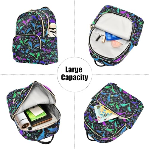 Image of Women Fashion Backpack Purse Psychedelic Bats Rucksack, M | Casual Lightweight Quilted Daypack Ladies Bag for College Travel Work