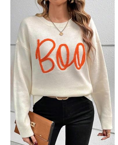 Image of SELINK Women's Holiday Sweater Crew Neck Print Casual Long Sleeve Pullover | cute tops, knit graphic sweaters, sequin letters, festive outfits, comfort fit for party daily wear