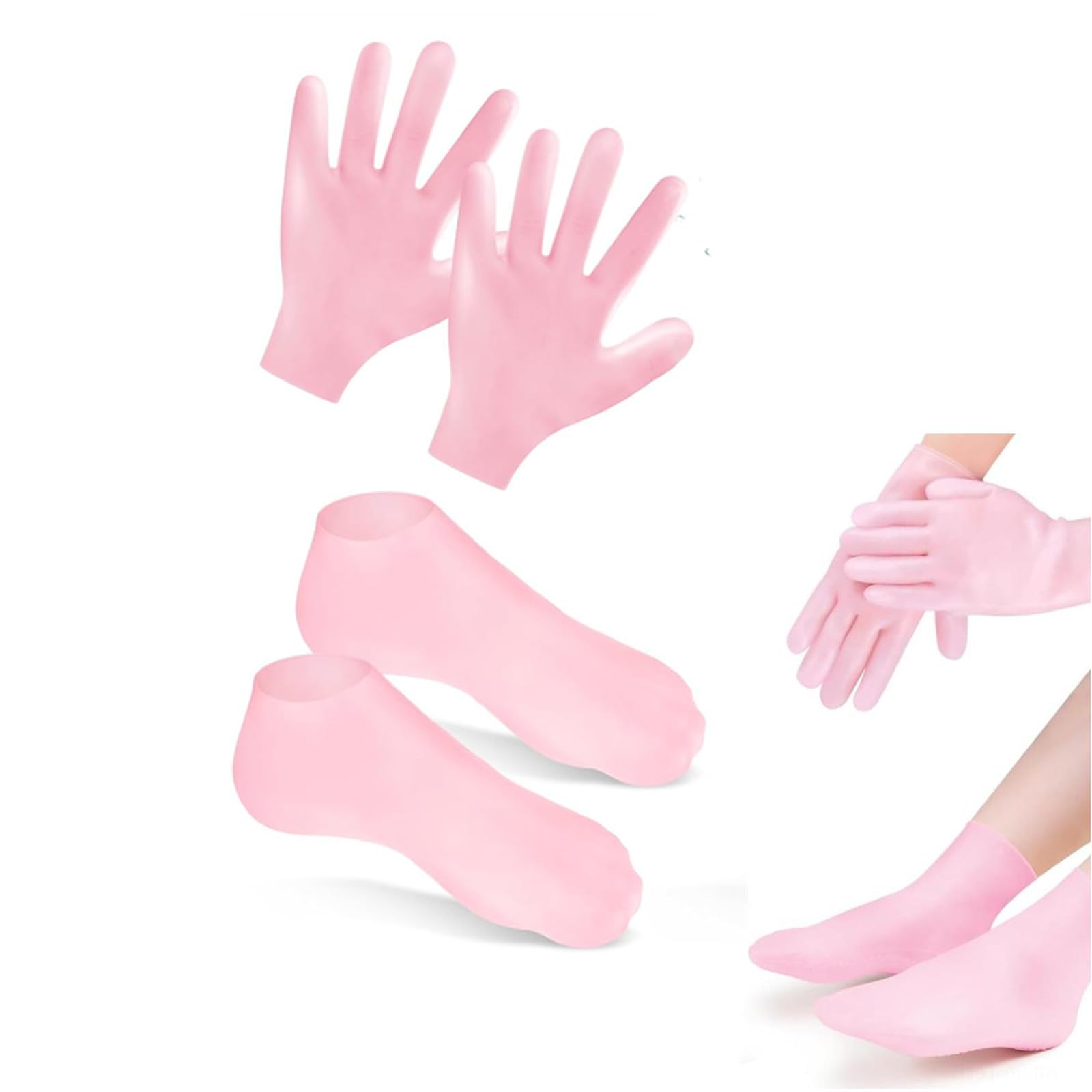 fuß handschuhe Silikon Socken und Handschuhe,1 Paare Silikonsocken für Füße 1 Paare Feuchtigkeitsspendende Silikonhandschuhe Spa Pediküre Feuchtigkeitsspendende für Professional Scooter Gravel bike prediction…. retrofit Helmgröße:S | 45-50cm